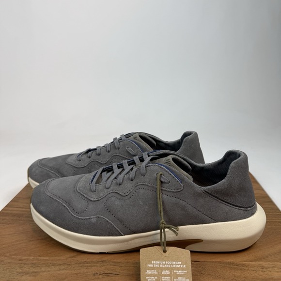 New Mens Olukai Koheo Charcoal Suede Lace-Up Sneakers Shoes Sz 11.5 M - Picture 2 of 8